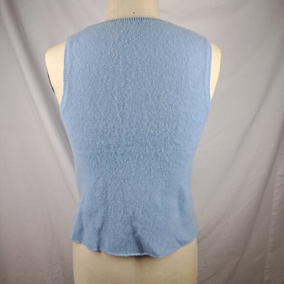 Max Studio 100% Cashmere Sweater Sleeveless Vest Shirt Light Blue with Pattern M - Picture 3 of 6